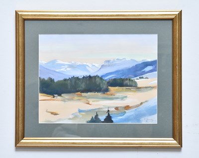 Lot 2309 - K GEORGE; watercolour, mountainous landscape,...