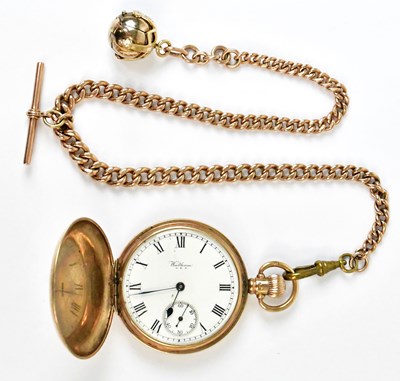 Lot 615 - WALTHAM; a 9ct gold crown wind full hunter...