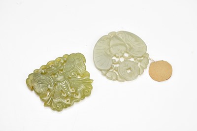 Lot 1160 - A Chinese carved jade pendant formed as a...