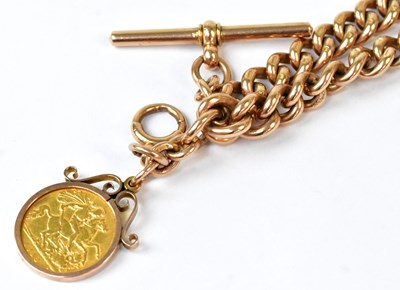 Lot 617 - A 9ct yellow gold double Albert watch chain,...