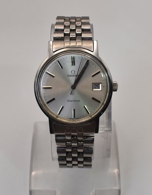 Lot 596 - OMEGA; a vintage Omega Geneve stainless steel...