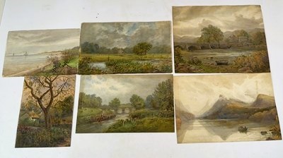 Lot 401 - J BUTT; six watercolours, landscape scenes,...