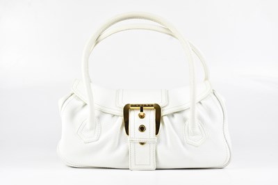 Lot 1349 - CELINE; a white pebbled grained calfskin...