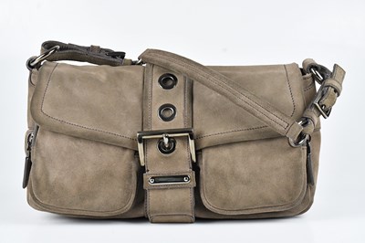 Lot 1346 - PRADA; a beige suede Scamosciato shoulder bag...