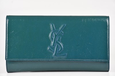 Lot 1348 - YVES SAINT LAURENT; a textured teal patent...