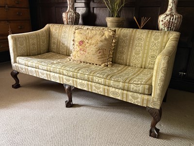 Lot 1151 - A George II style salon settee, with striped...