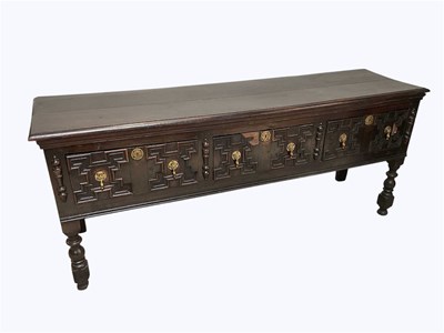 Lot 1055 - A Jacobean style oak dresser, with two plank...