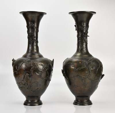Lot 1638 - A large pair of Japanese bronze vases...