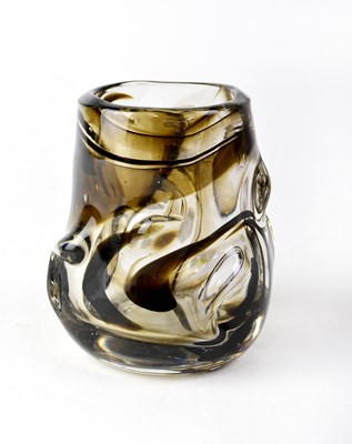 Lot 711 - WHITEFRIARS; a clear and brown glass knobbly...