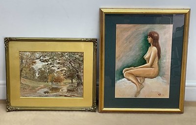 Lot 386 - UNATTRIBUTED; watercolour, a stream flowing...