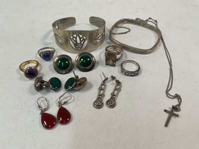Lot 580 - Two white metal bangles and other jewellery...