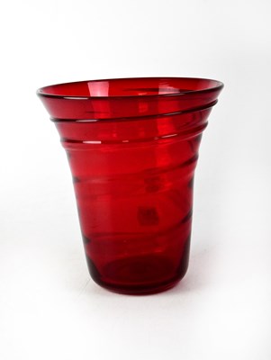 Lot 725 - WHITEFRIARS; a ruby red vase with ribbon trail...
