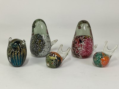 Lot 319 - MDINA; five art glass bird models, largest...