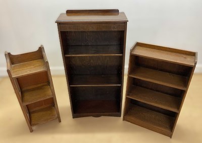 Lot 737 - Three oak open book cases, largest height...