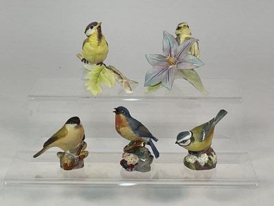 Lot 298 - ROYAL WORCESTER; five porcelain bird models,...
