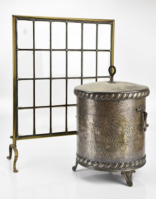 Lot 600 - A Victorian brass framed fire screen and a...
