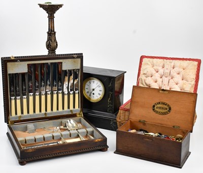 Lot 510 - A Victorian slate and marble mantel clock, the...