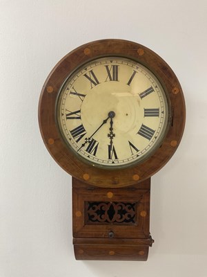 Lot 349 - A mahogany wall clock with inlaid details to...