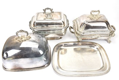 Lot 13 - Two silver plated tureens, a cloche, and a...