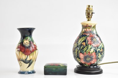 Lot 1507 - MOORCROFT; a 'Pheasant Eye' pattern lamp,...