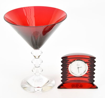 Lot 1445 - BACCARAT; a ruby glass with ribbed decoration,...