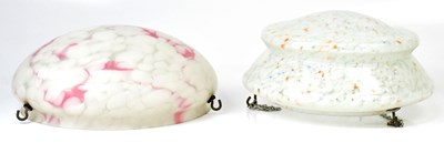 Lot 127 - Five Art Deco mottled glass plafonniers of...