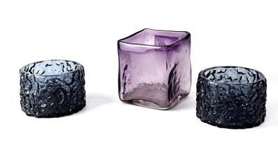 Lot 721 - WHITEFRIARS; a pair of amethyst bark glass...