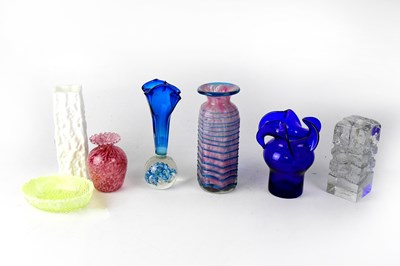 Lot 702 - Five vintage art glass vases, a Murano pink...