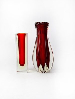 Lot 724 - WHITEFRIARS; a ruby red lobed vase designed by...