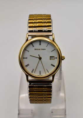 Lot 592 - BUECHE GIROD; a 9ct Swiss quartz wristwatch,...