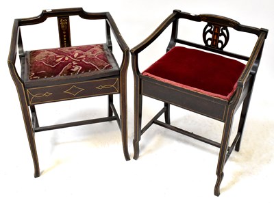 Lot 29 - Two Edwardian inlaid mahogany piano stools,...