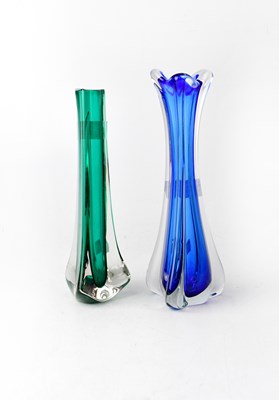 Lot 730 - WHITEFRIARS; a three-sided green slender glass...