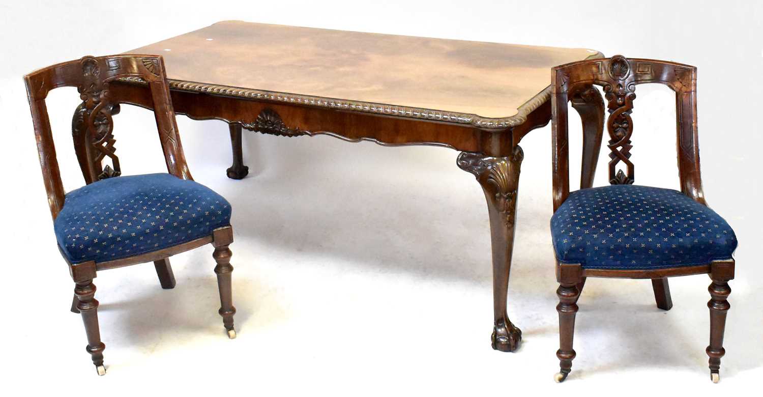 Lot 12 - A Georgian-style walnut dining table, with...