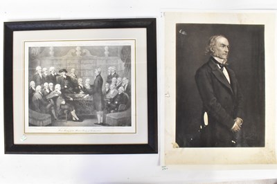 Lot 438 - A monochrome etching, 'First Meeting of the...