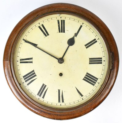 Lot 130 - A Victorian oak station-type wall clock, the...