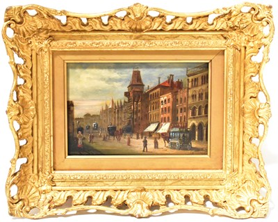 Lot 425 - L.H. GILBERT; oil on panel, 'View of Lubeck',...