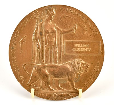 Lot 1041 - A World War I bronze memorial plaque, awarded...