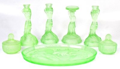 Lot 327 - Art Deco uranium green mermaid glassware,...