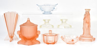 Lot 322 - Pink and clear Art Deco glassware including a...