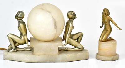 Lot 122 - An Art Deco bronzed spelter and alabaster...