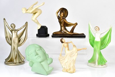 Lot 144 - Six Art Deco and Art Deco style figures and...