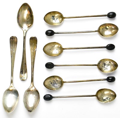 Lot 549 - WALKER & HALL; six silver coffee bean spoons,...