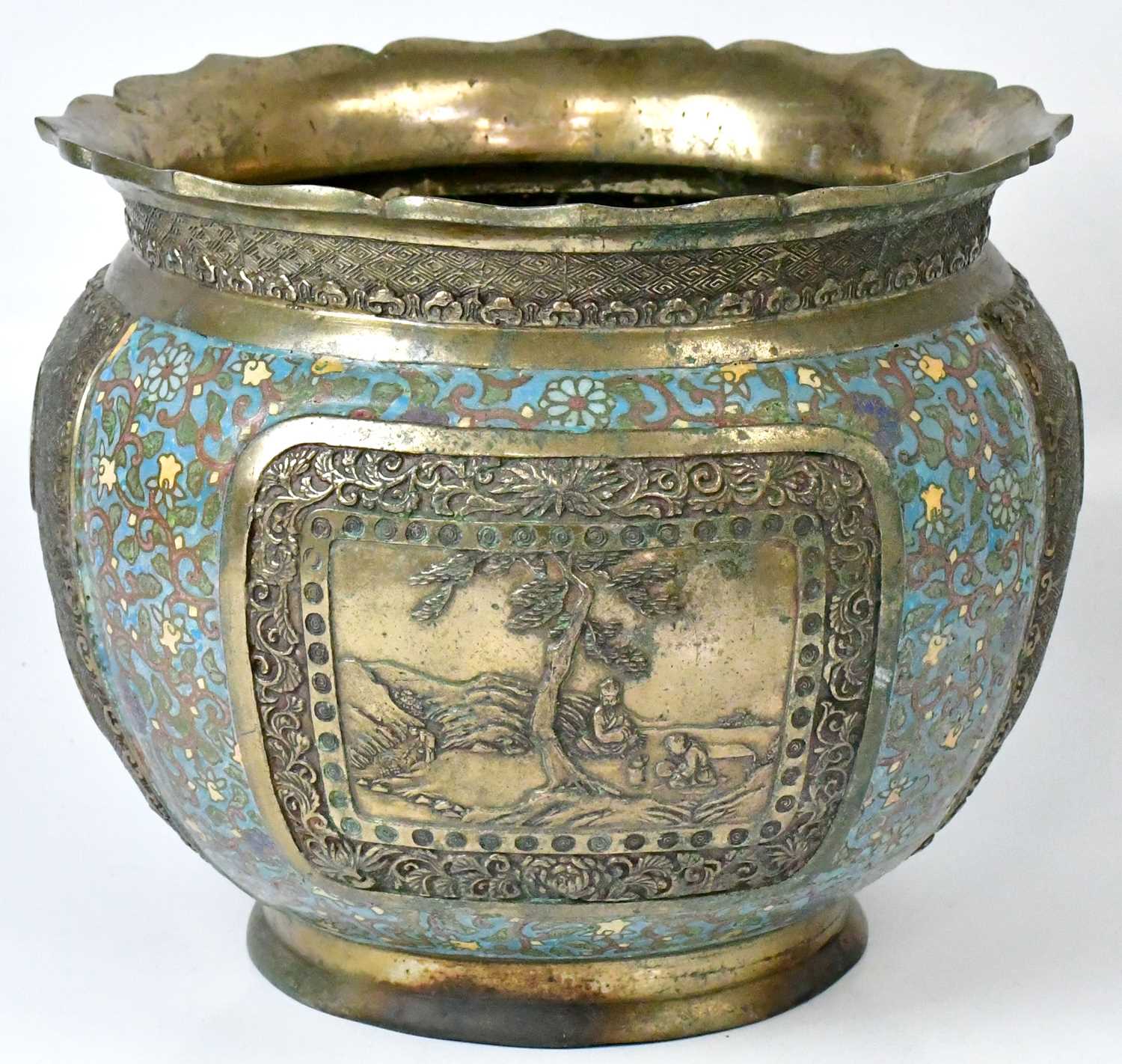 Lot 231 - A Japanese Meiji period brass jardinière, with...