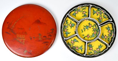 Lot 253 - A Famille Jaune set of hors d'oeuvre dishes,...