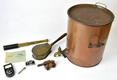 Lot 529 - A copper tea urn of cylindrical form with lift...