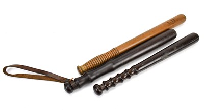 Lot 2040 - Three 19th century truncheons, including a...