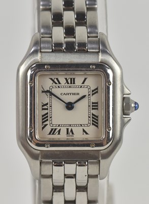 Lot 1543 - CARTIER; a lady's stainless steel 'Panthère'...