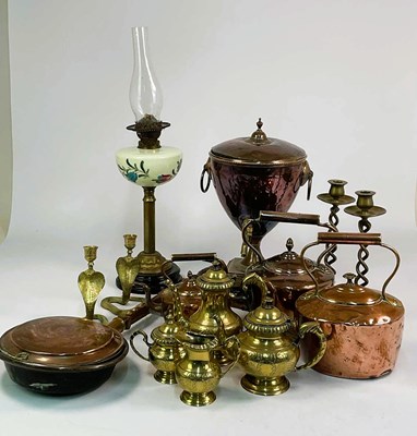 Lot 156 - A quantity of copper and brass decorative...