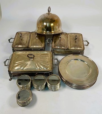 Lot 606 - A quantity of silver plate serving dishes, to...