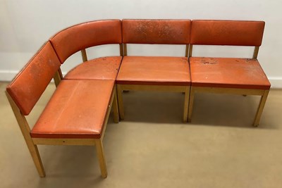 Lot 718 - A 1970s beech corner dining chairs, with vinyl...